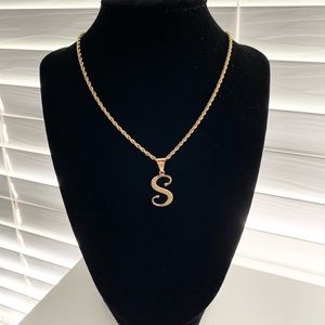 Gold Plated 24” Rope Chain With “S” Initial Pendant